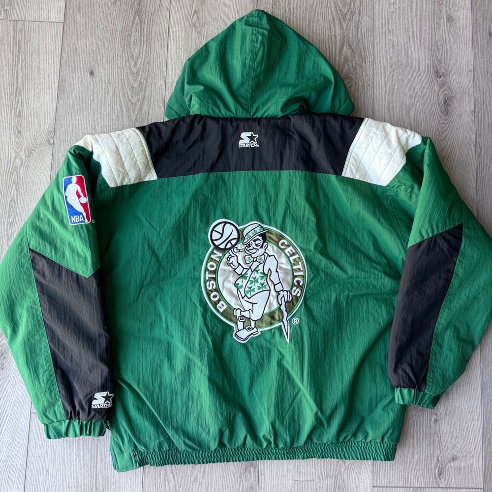 Vintage 90s Starter Boston Celtics NBA Jacket Mens L Hooded Pullover Anorak